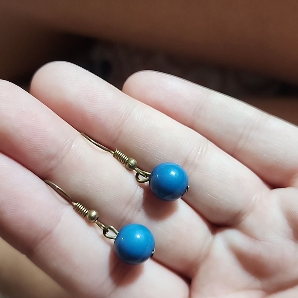 (66) Blue Beaded Earrings